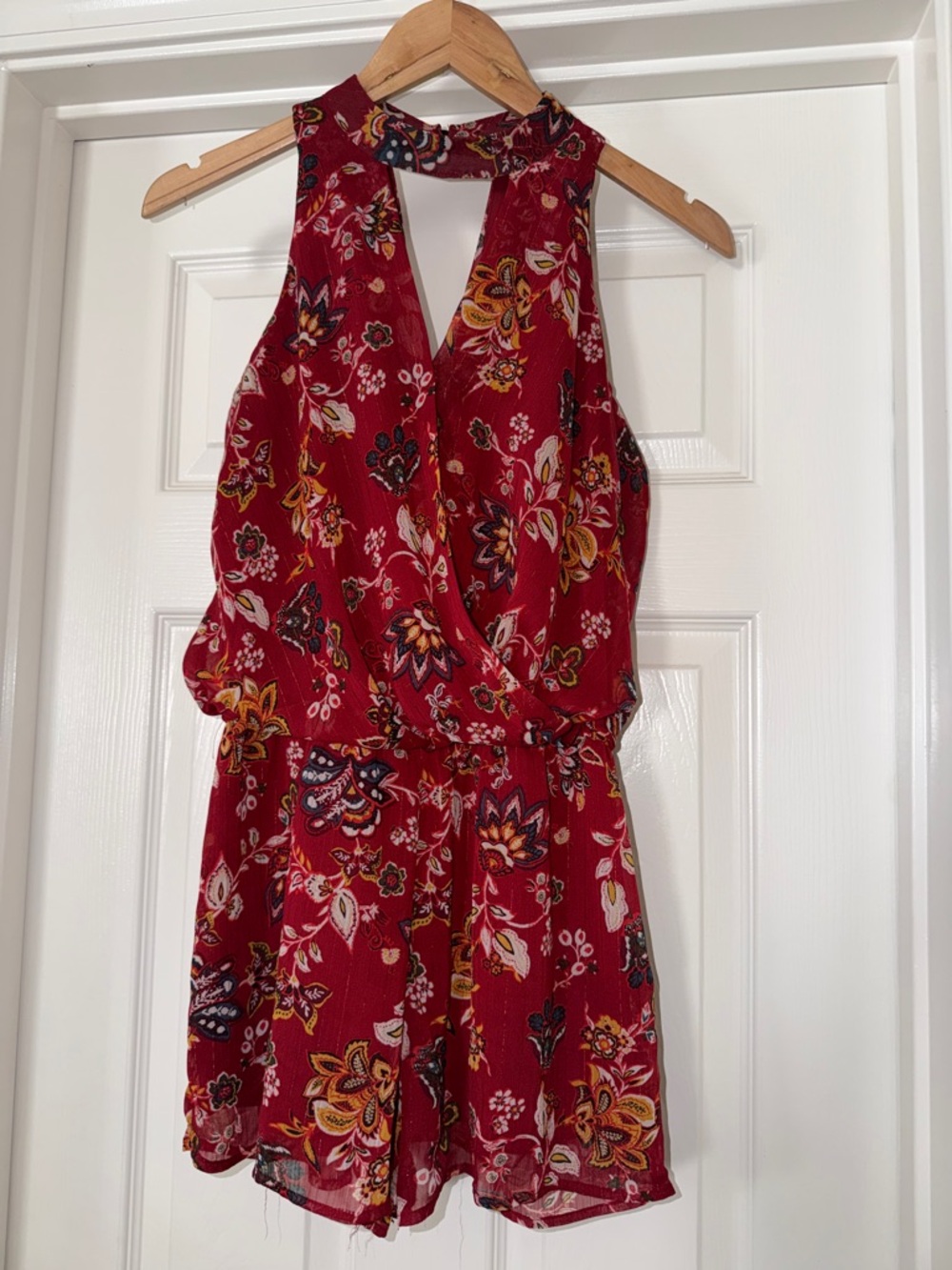 BCX S Red Floral Halter Romper